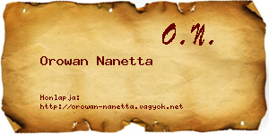 Orowan Nanetta névjegykártya